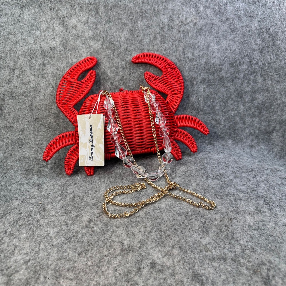 Tommy Bahama Red Wicker Crab Crossbody Bag Beaded Handle Novelty Purse NWT - Picture 6 of 13